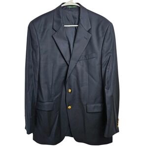 Lauren Ralph Lauren Mens Blazer 42L Navy Blue Gold 2 Button 100% Wool Sport Coat